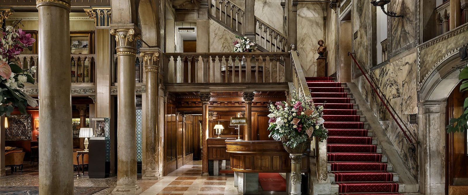 The Venetian Gothic staircase in the lobby of the Hotel Danieli, Venice