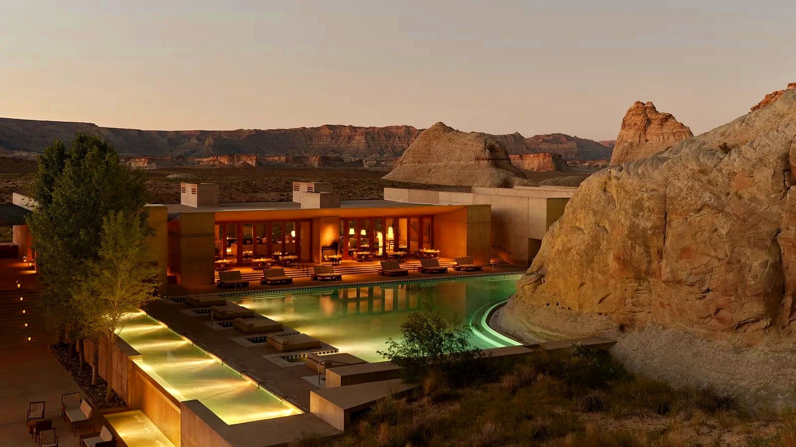 Amangiri desert resort pool set among red rock formations