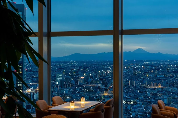 The view over Tokyo to Mount Fuji at dusk from the Park Hyatt Tokyo