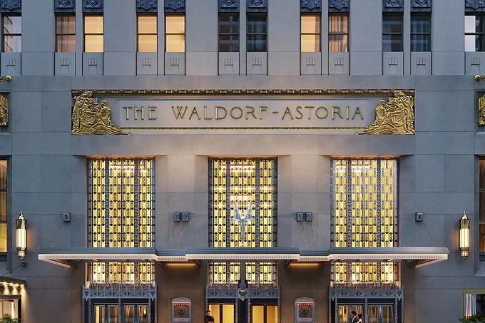 The Art Deco entrance of the Waldorf Astoria, New York