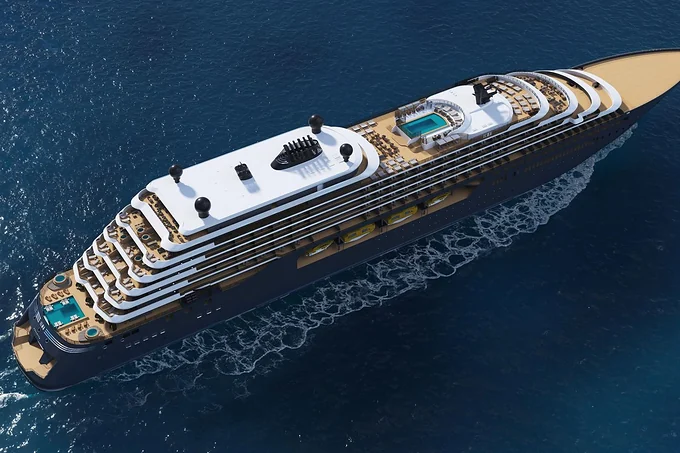 Evrima, the first Ritz-Carlton Yacht, under way at sea
