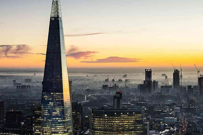 The Shard above the London skyline at sunrise, home to Shangri-La The Shard