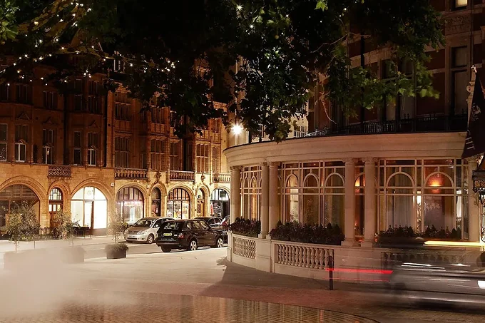 The Connaught in Mayfair, London, lit at night