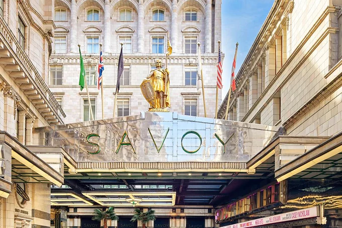 The Savoy's entrance canopy and sign on the Strand, London